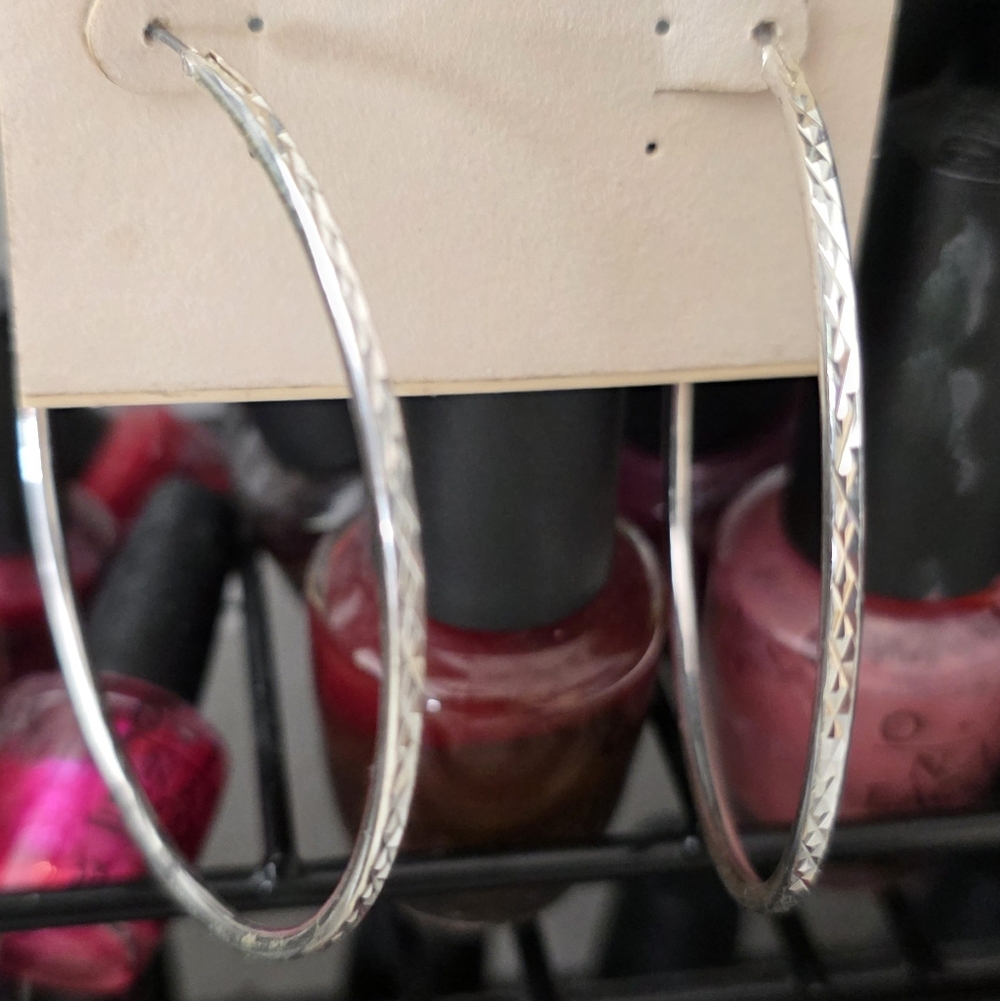 Nordstrom Large Silver Tone Hoop Earrings - New/Original Branding